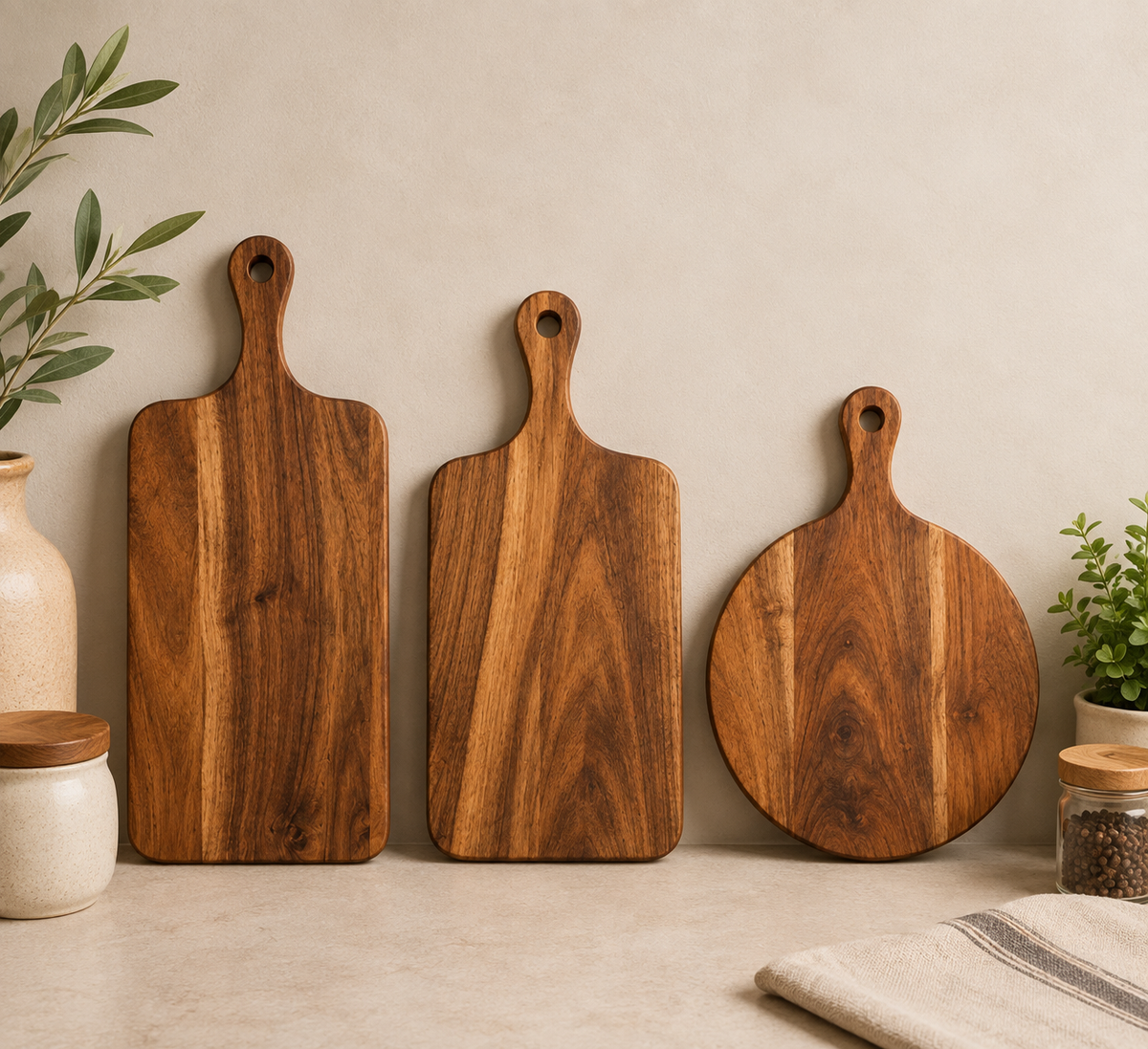 Acacia Wood Serving & Cutting Boards – Set of 3