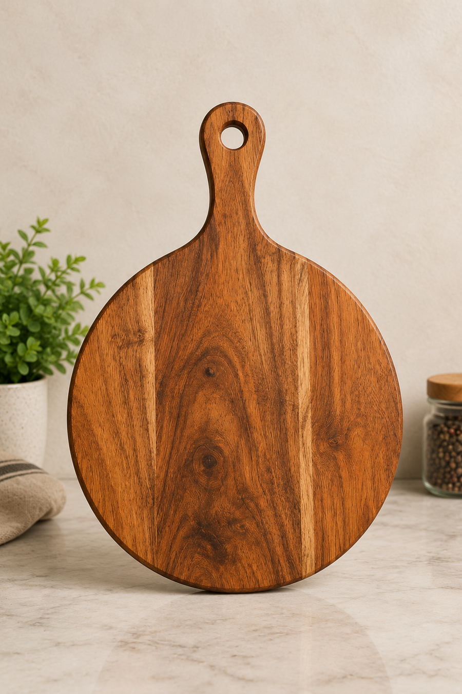 Acacia Wood Round Chopping Board with Handle
