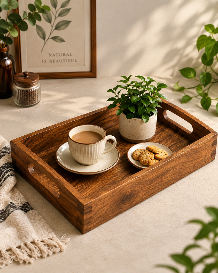 Rustic Acacia Wood Breakfast in Bed and Coffee Table Tray