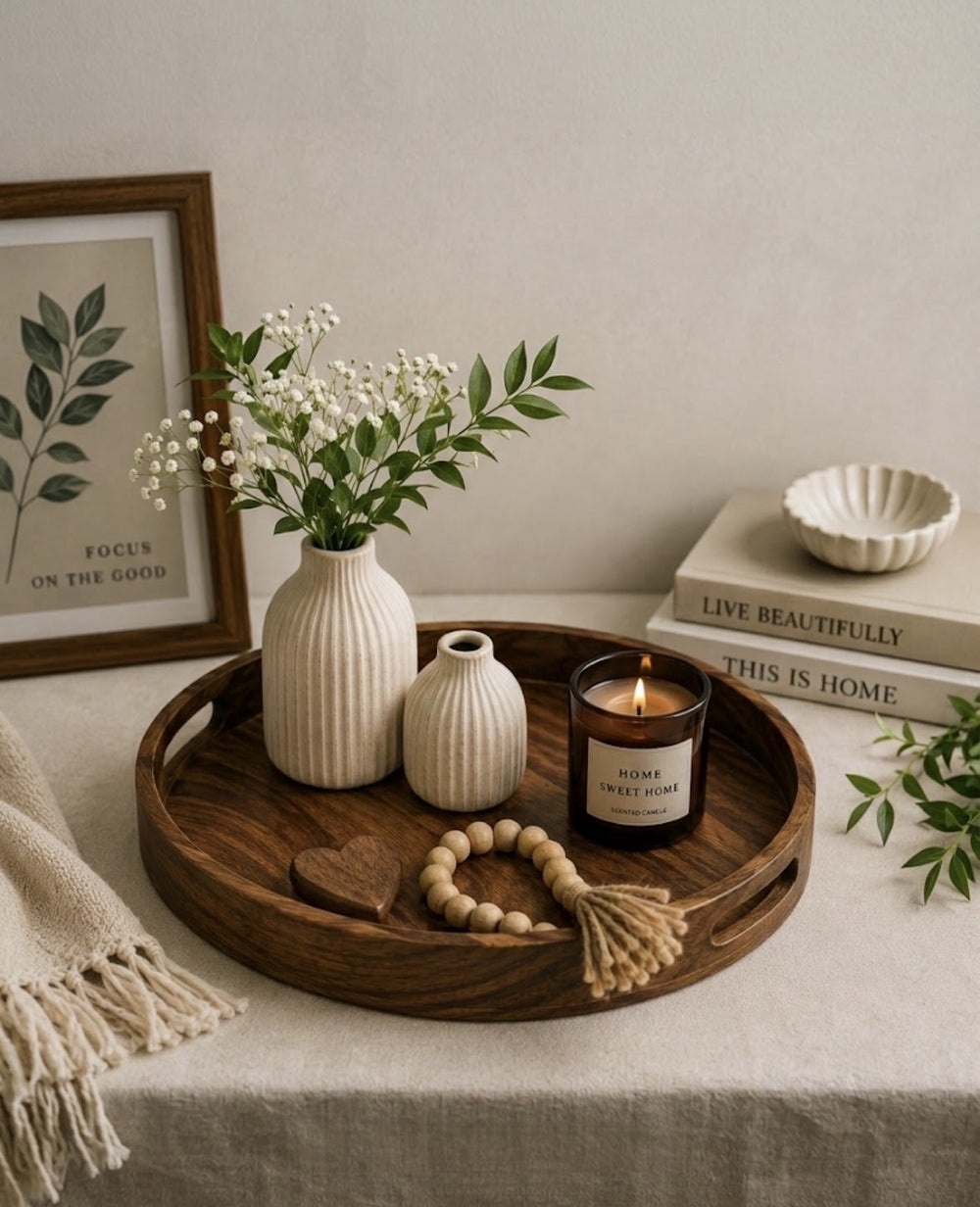 Acacia Wood Round Serving Tray
