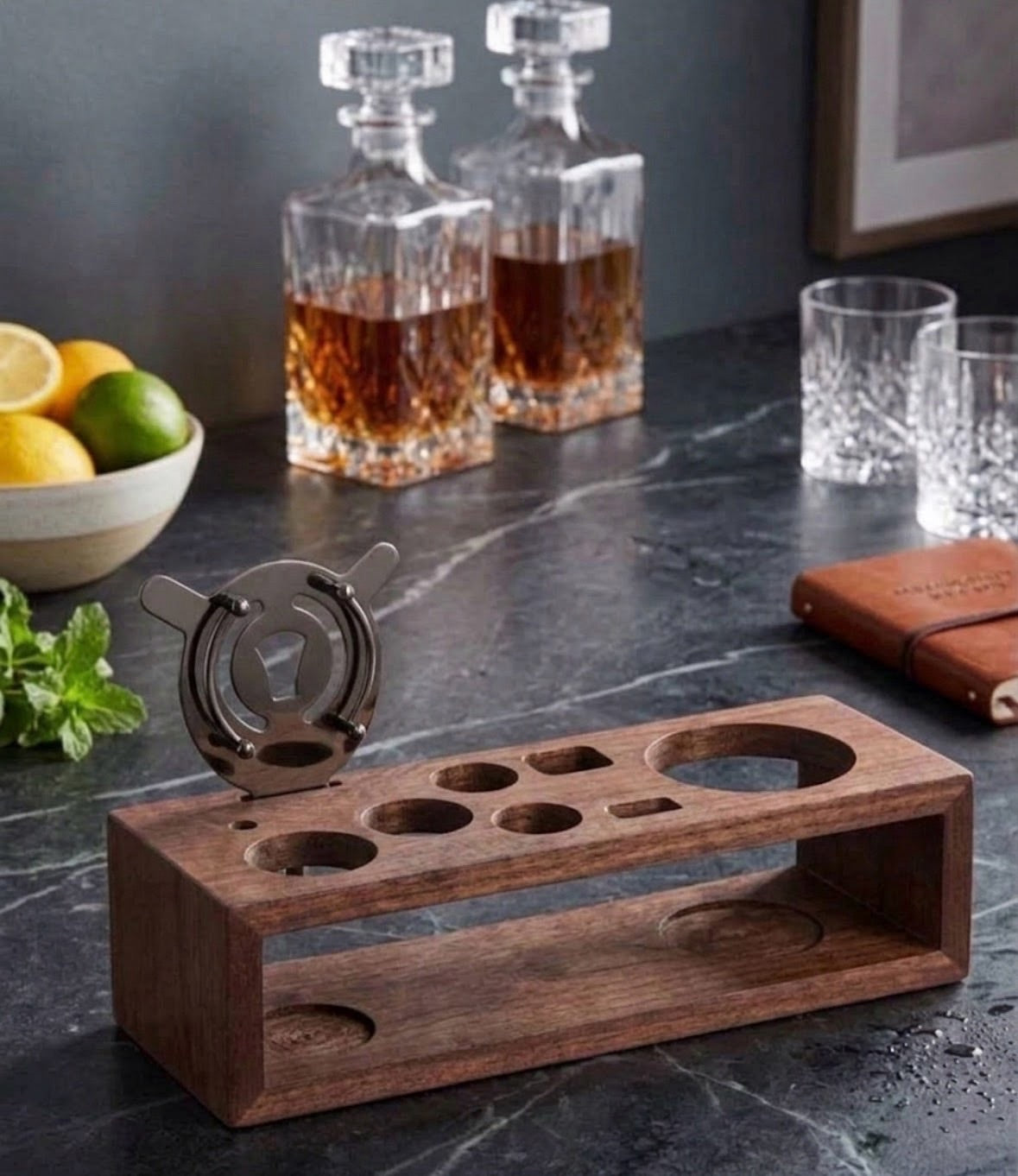Acacia Wood Bar Tool Organizer & Storage Rack
