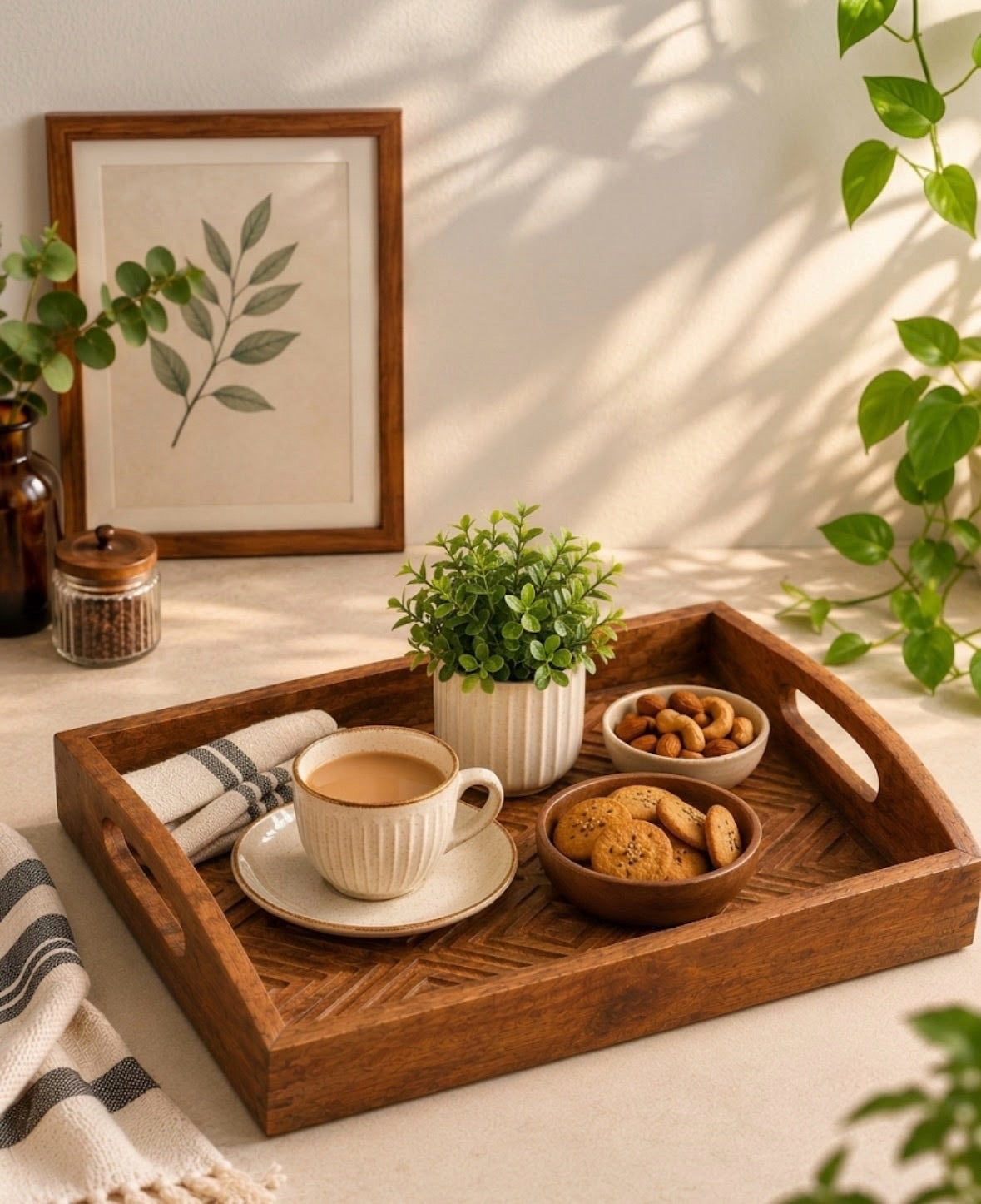 Acacia Wood Serving Tray with Handles
