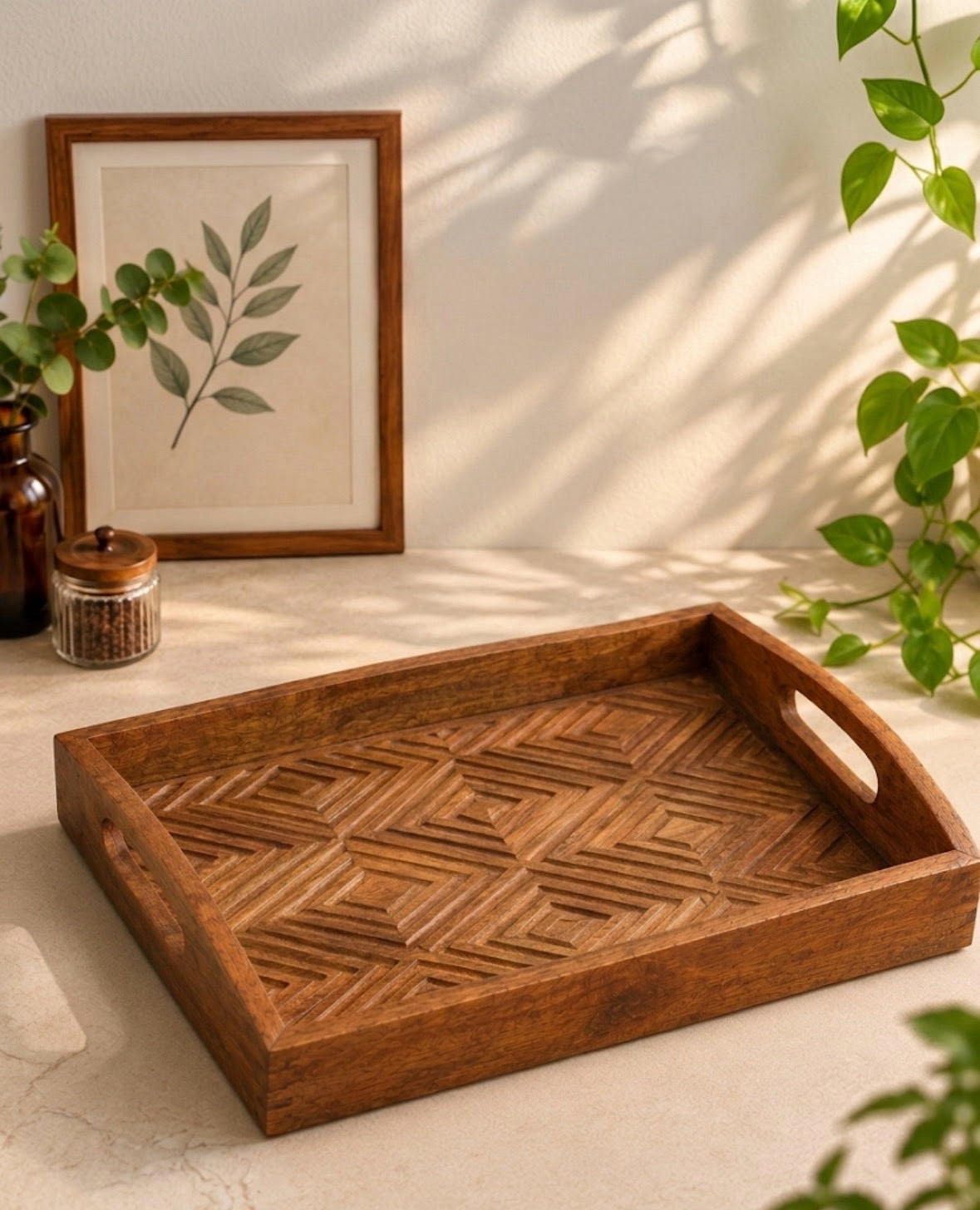 Acacia Wood Serving Tray with Handles